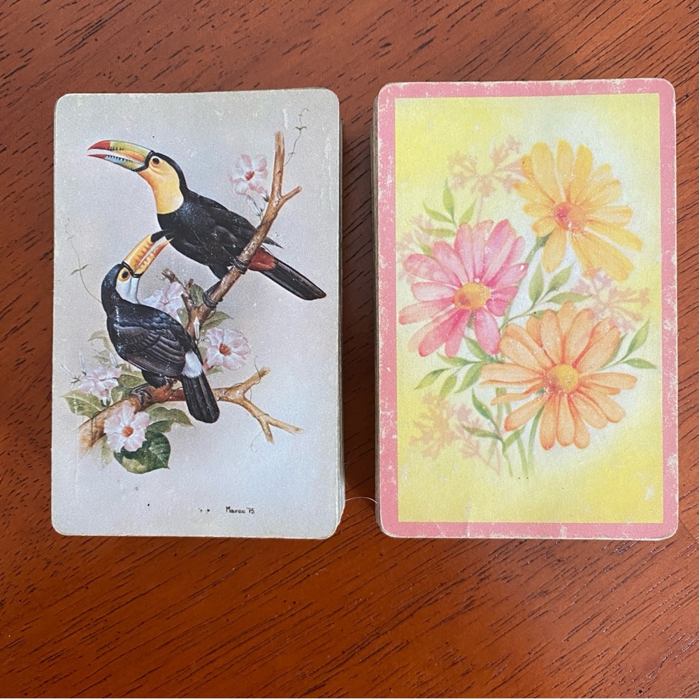 70s/80s I 2 INCOMPLETE Decks Arrco Playing Cards I Toucans & Daisies